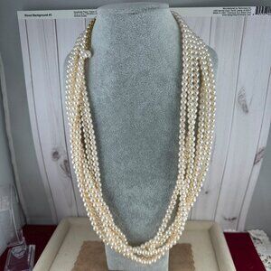 Stunning 24 inch in length 6MM and 6 strands of creamy white fuax pearl necklace